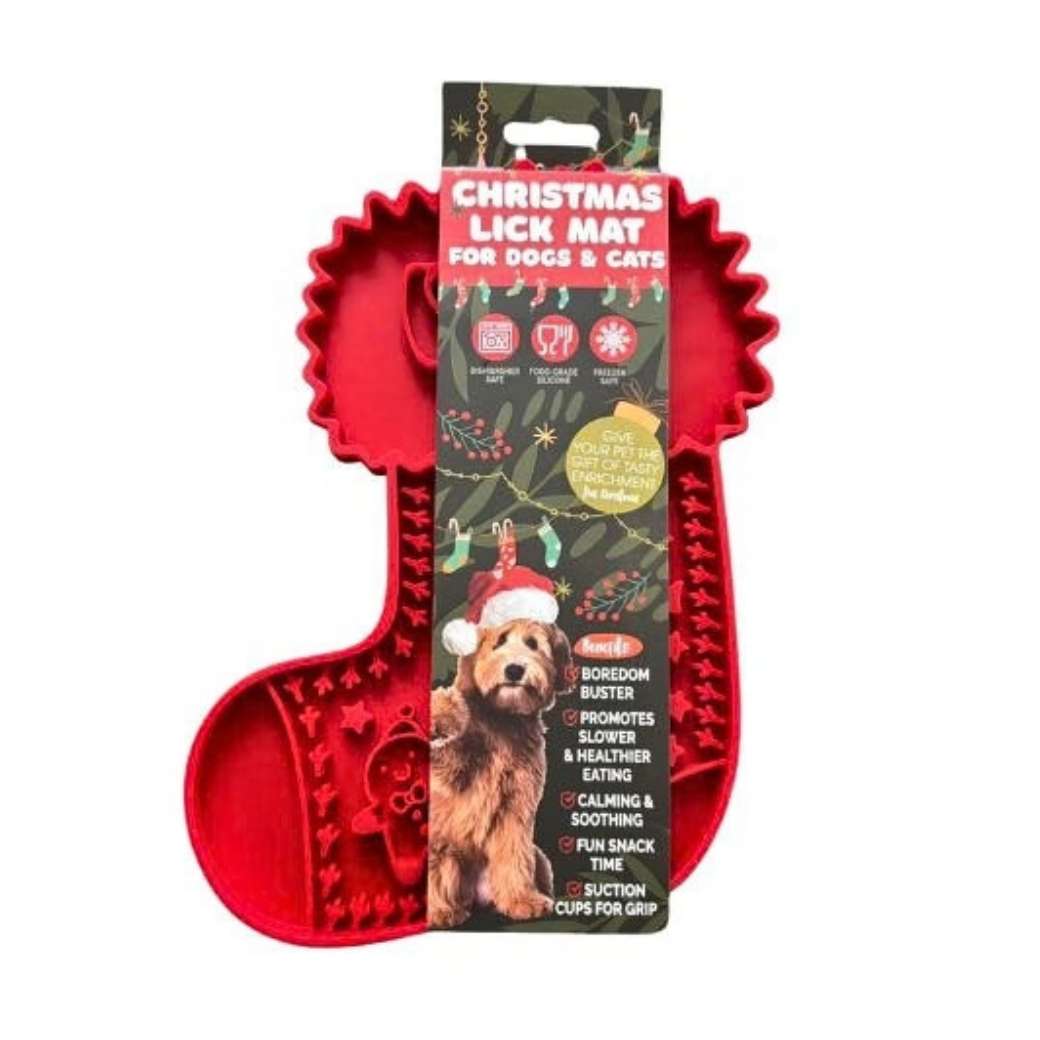 Christmas Stocking Lick Mat for Dogs - Red