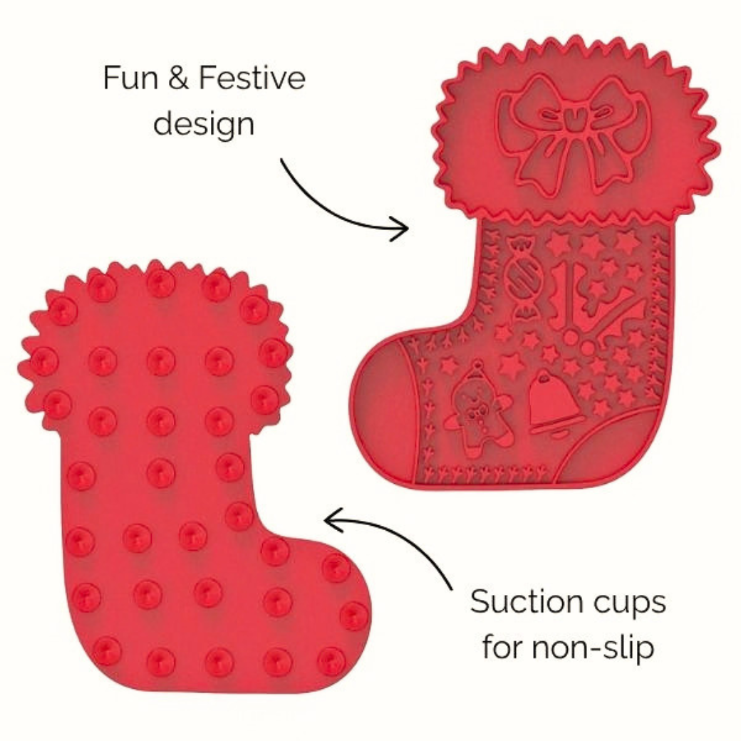 Christmas Stocking Lick Mat for Dogs - Red