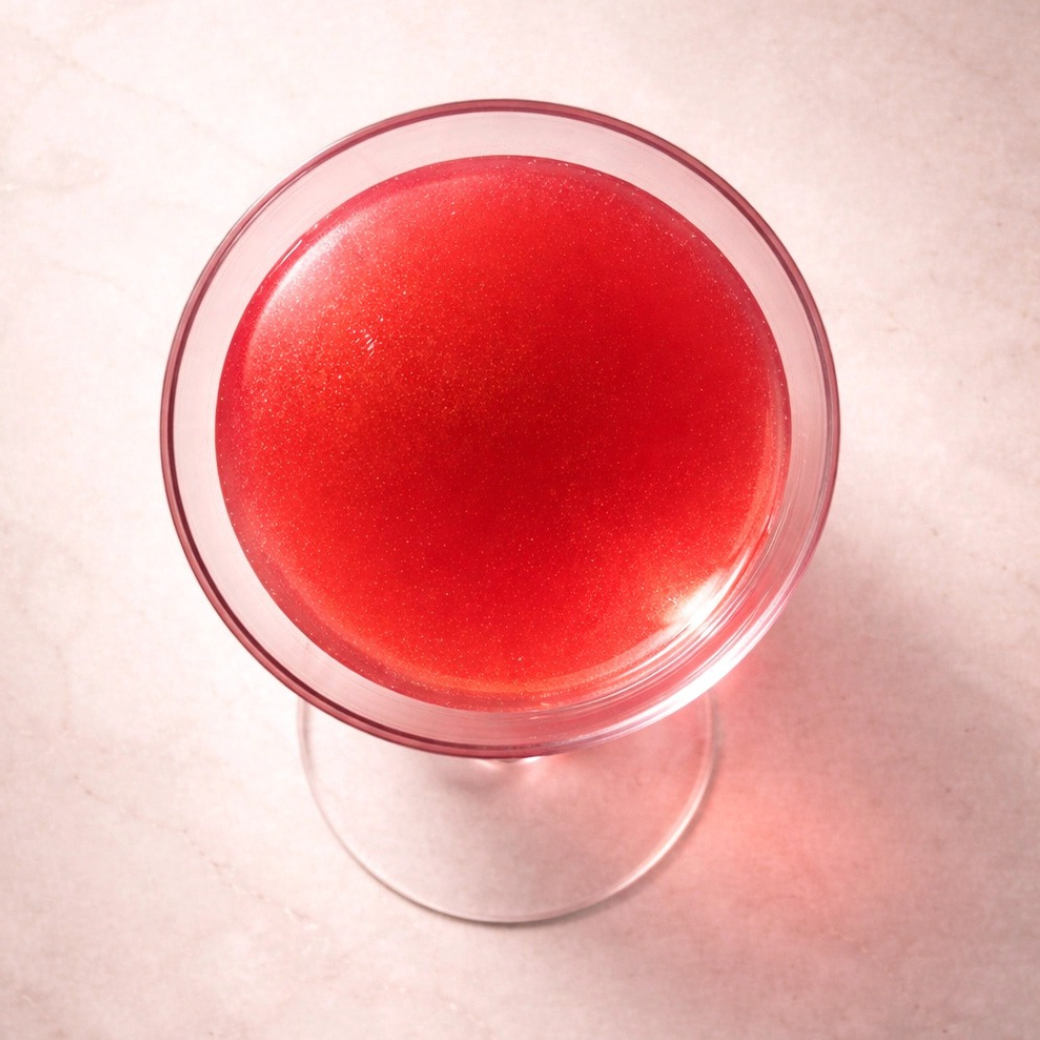 Coco & Pud - A top-down view of a vibrant red Bondi Spritz Distilled Coconut Water and Watermelon infusion dog tonic mocktail - Puptail Society