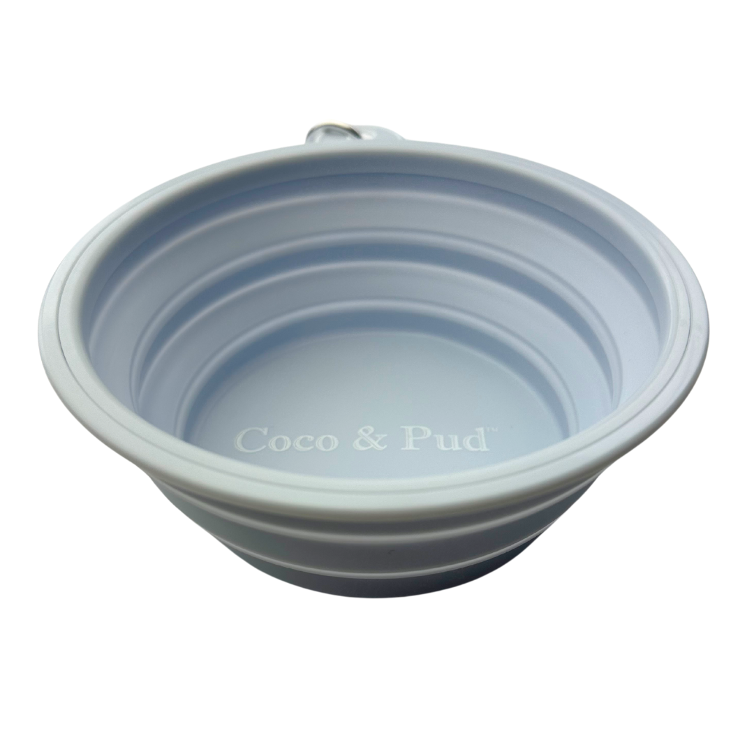 Coco & Pud Collapsible Silicone Dog Bowl extended side view- Grey