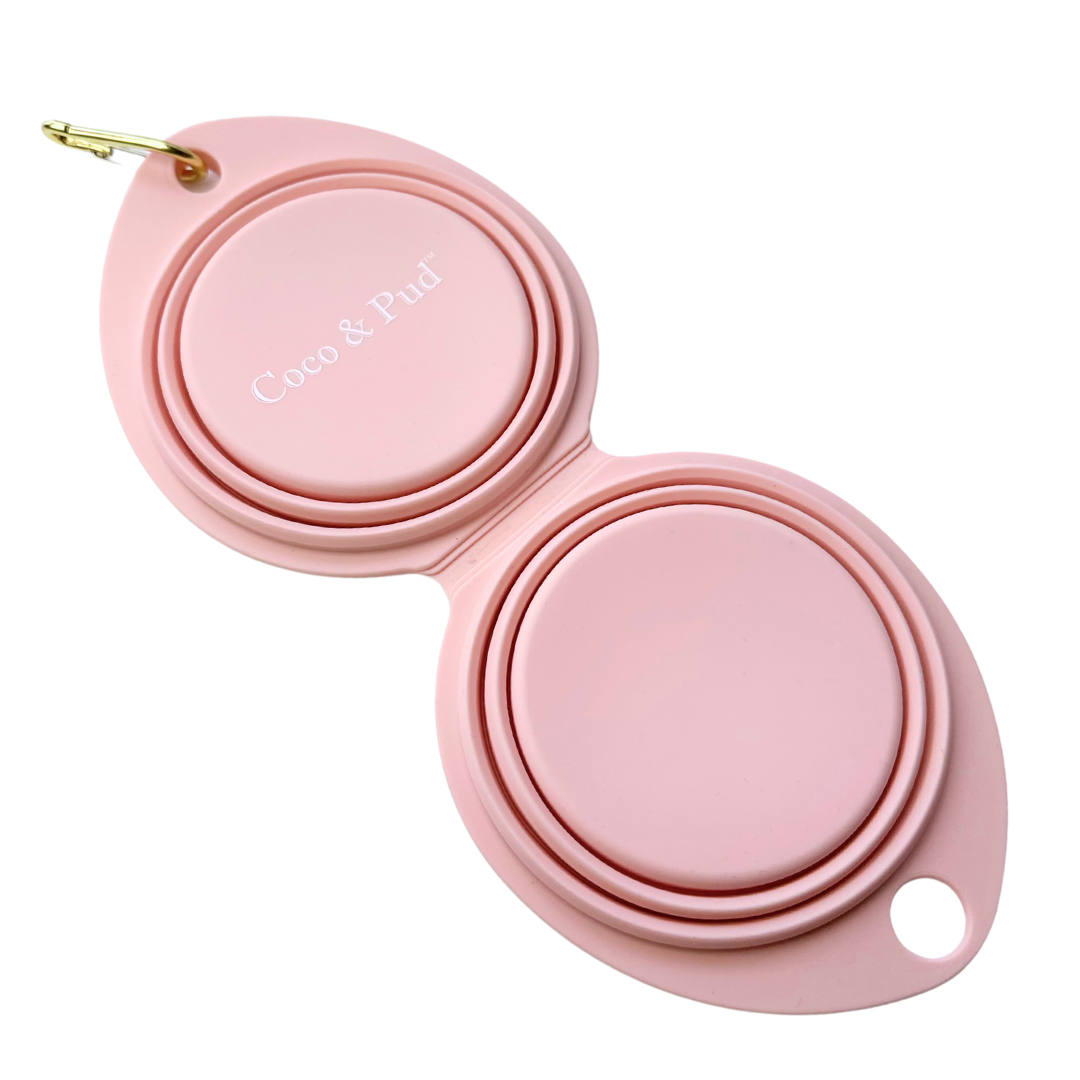 Coco & Pud Collapsible Portable Silicone Travel Double Dog Bowl Light Pink