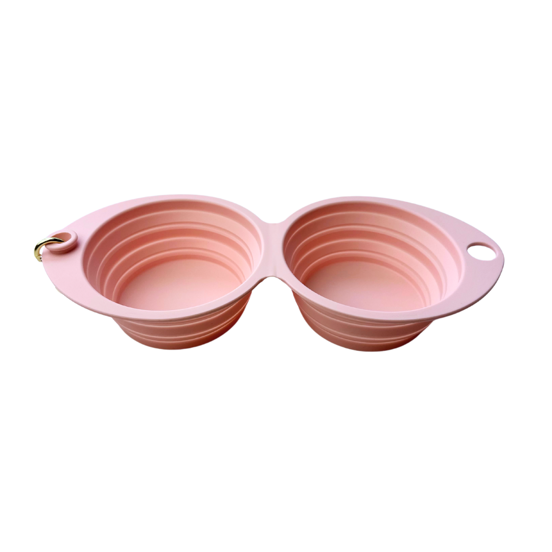 Coco & Pud Collapsible Portable Silicone Travel Double Dog Bowl Light Pink