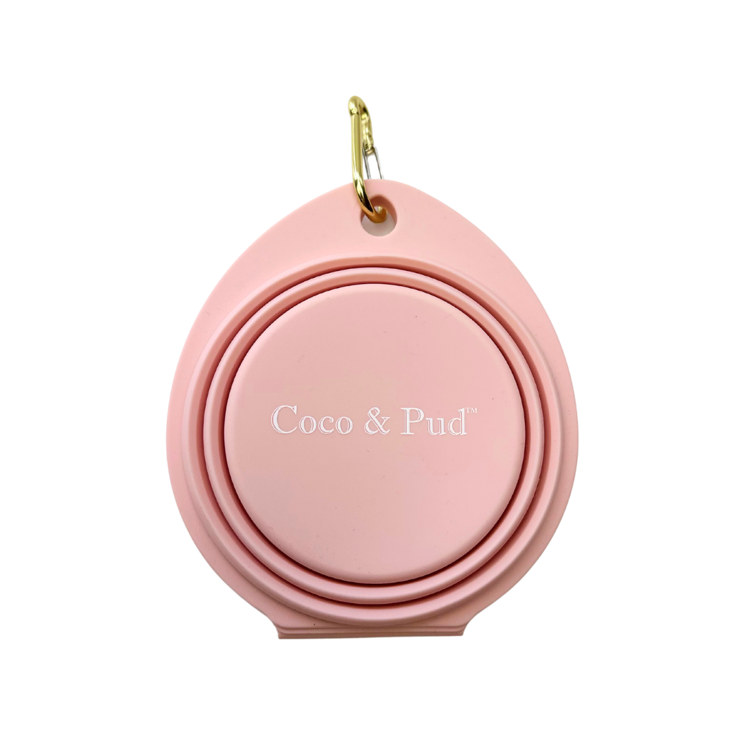 Coco & Pud Collapsible Portable Silicone Travel Double Dog Bowl Light Pink