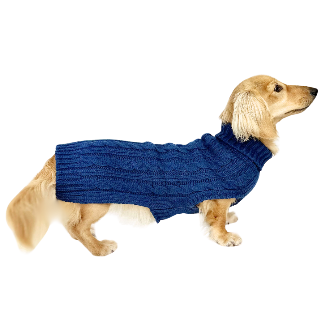 Dachshund Cable Dog Sweater/ Dog Jumper Navy - Main Image