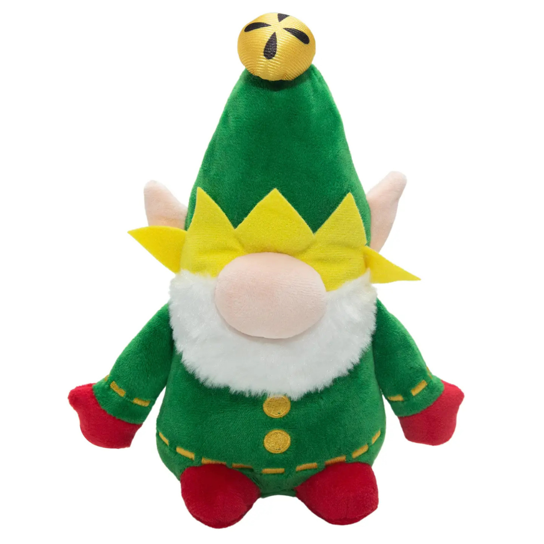 Coco & Pud Elf The Gnome Christmas Dog Toy - a green gnome plush dog toy with green hat and suit, a white beard and red shoes - Snug Arooz