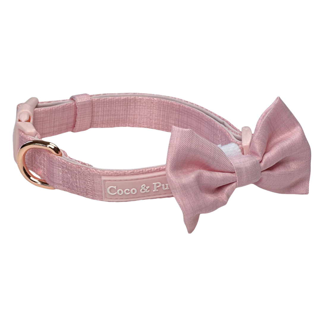Coco & Pud Essential Pup Dog Collar and matching Bow tie in Blossom Pink