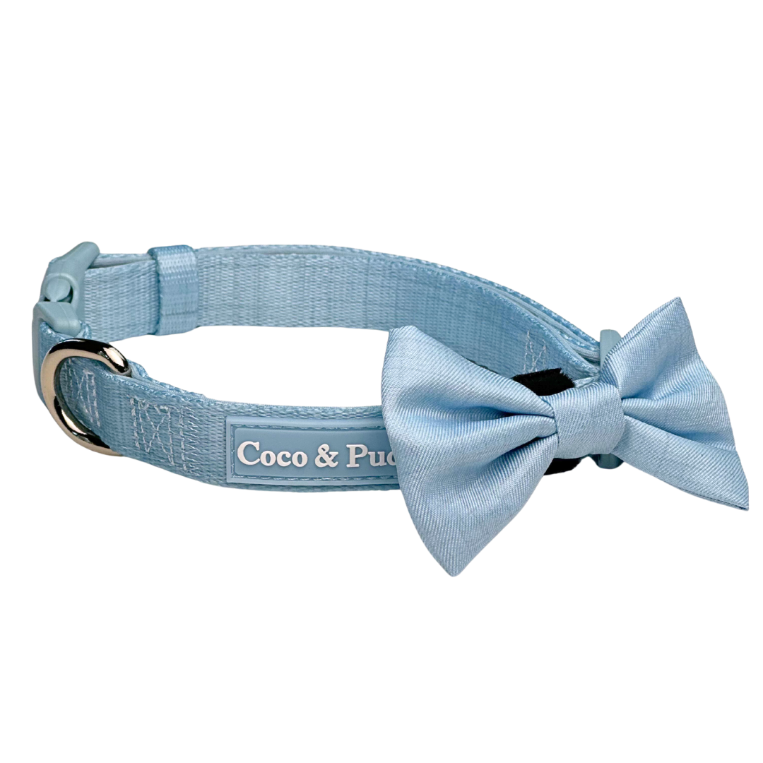Coco & Pud Essential Pup Dog Collar with matching bow tie - Sea Mist
