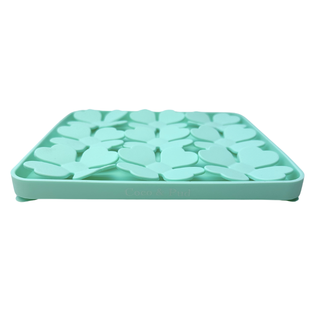 Coco & Pud Flower Slow Feeder Boob Slip Mat side view - Azure