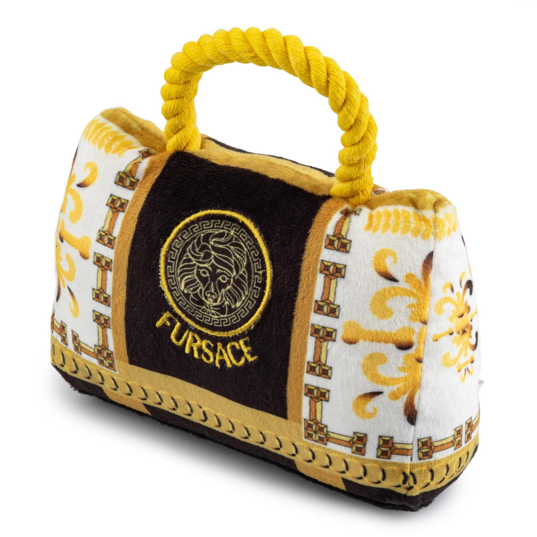 Coco & Pud Fursace Bag Dog Toy on angle with rope handle - Haute Diggity Dog