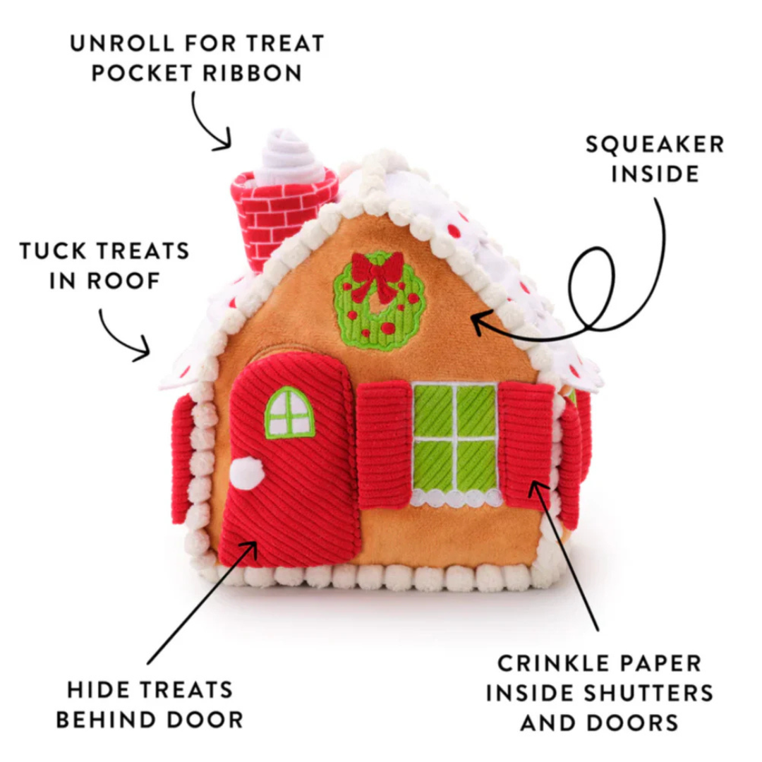 Coco & Pud Gingerbread House Interactive Snuffle Dog Toy details - The Foggy Dog