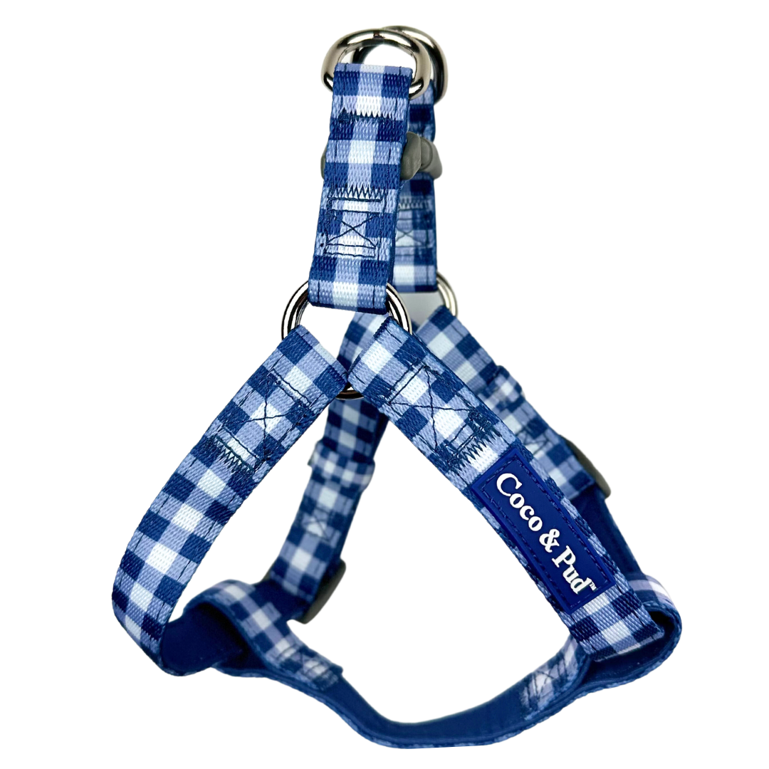 Gingham French Navy UniClip Lite Dog Harness