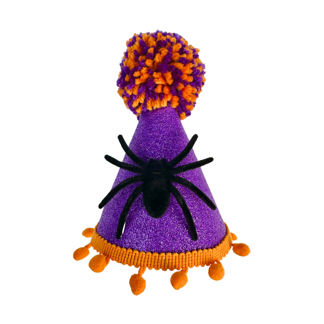 Coco & Pud Halloween Dog Party Hat Purple/Orange Furry Spider