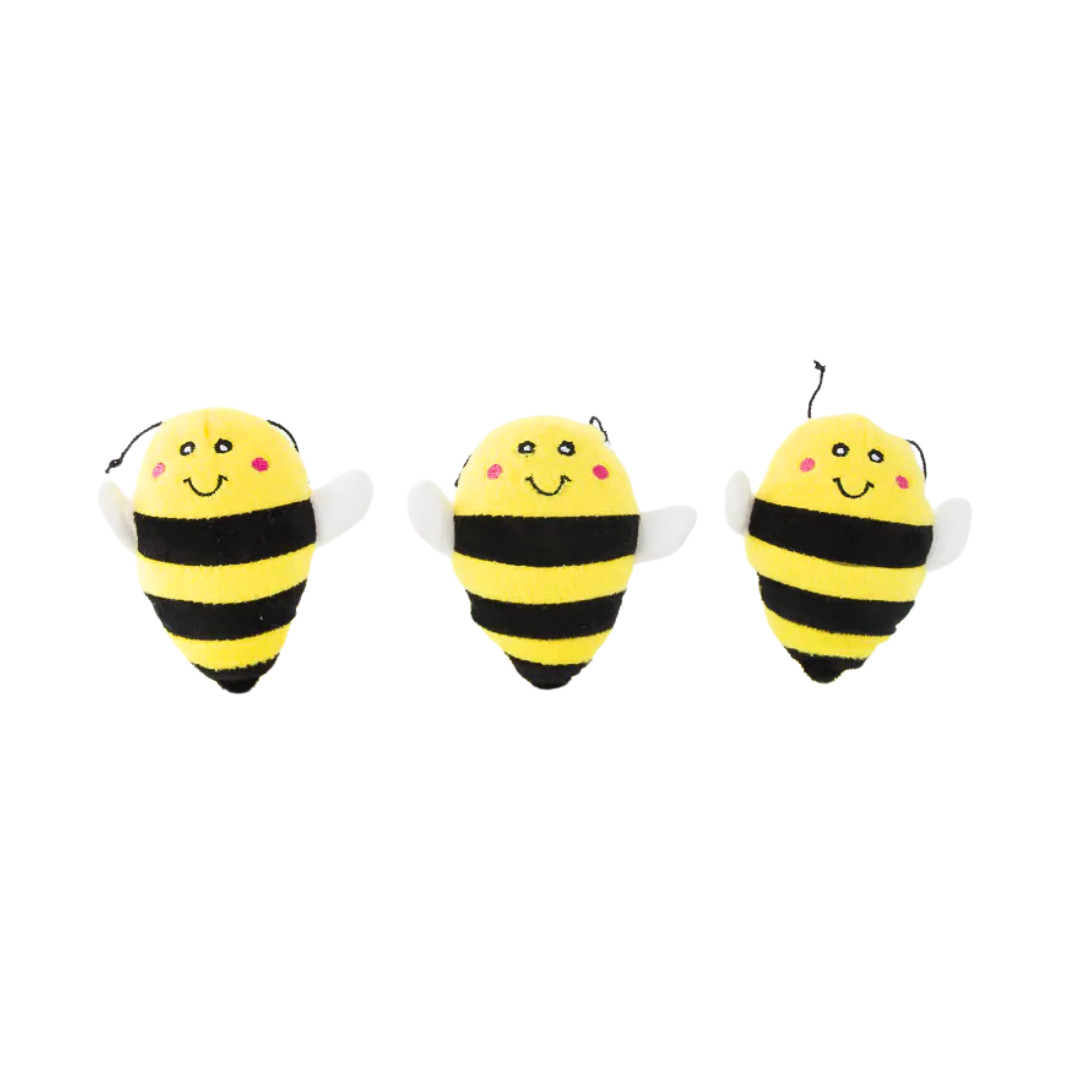 Coco & Pud three yellow and black stripe squeaker bee dog toys for interactive burrow honey pot Zippy Paws