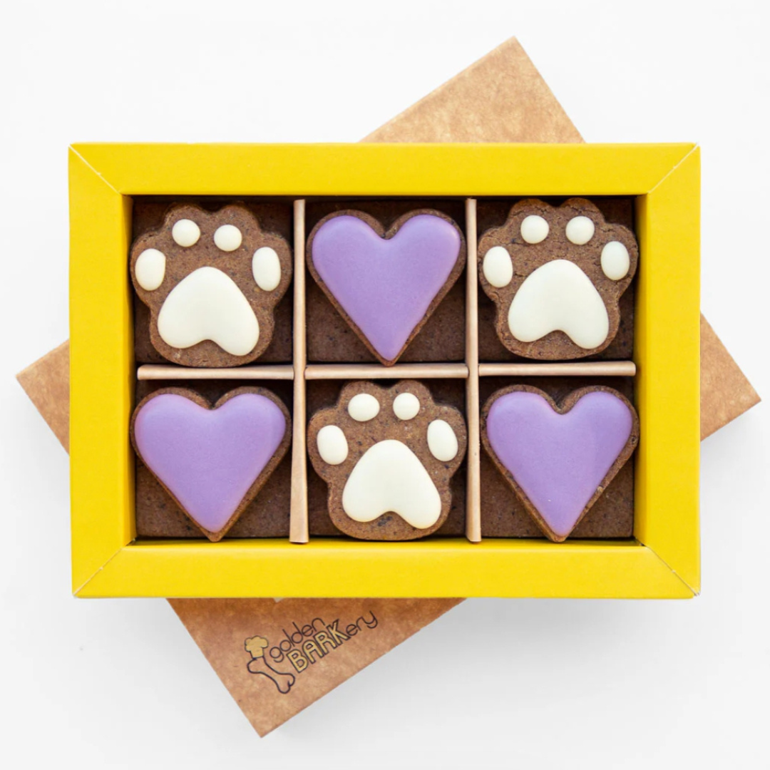 Golden Barkery Paw & Heart Pup Biscuit Dog Treats - 12 Dog Biscuits Box - Purple