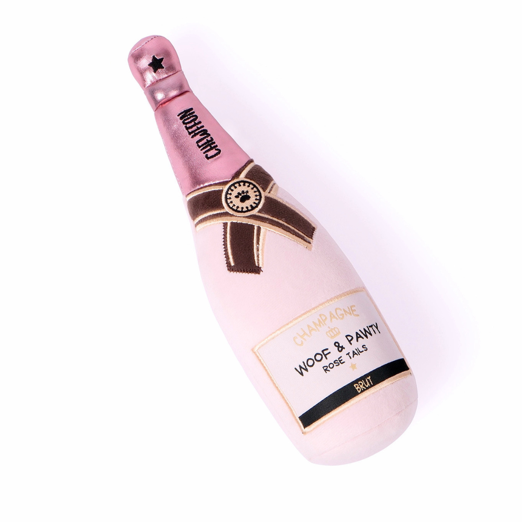 Coco & Pud Pink Champagne plush squeaker dog angle view - Chewffon