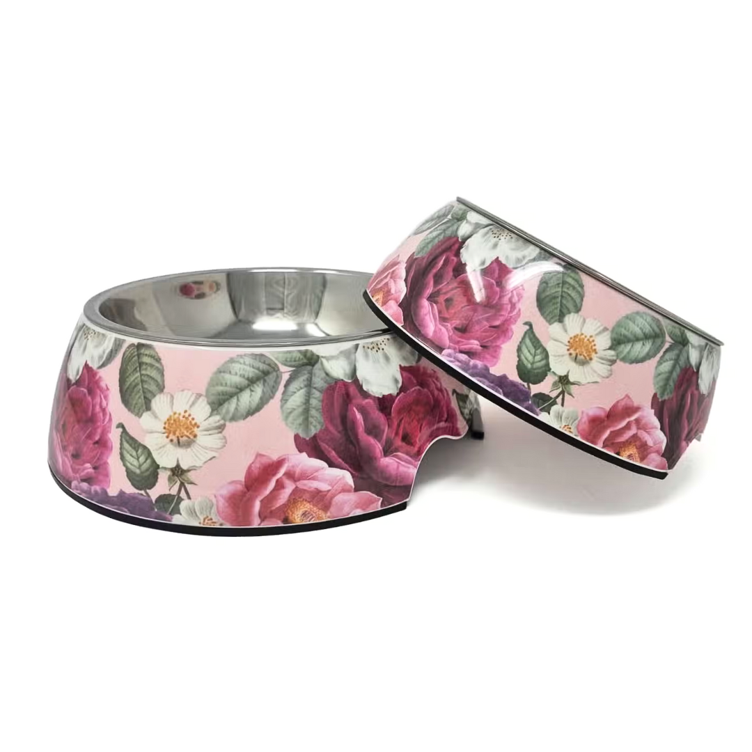 Coco & Pud Pink Floral Dog Bowls small and medium- Catwalk DOG