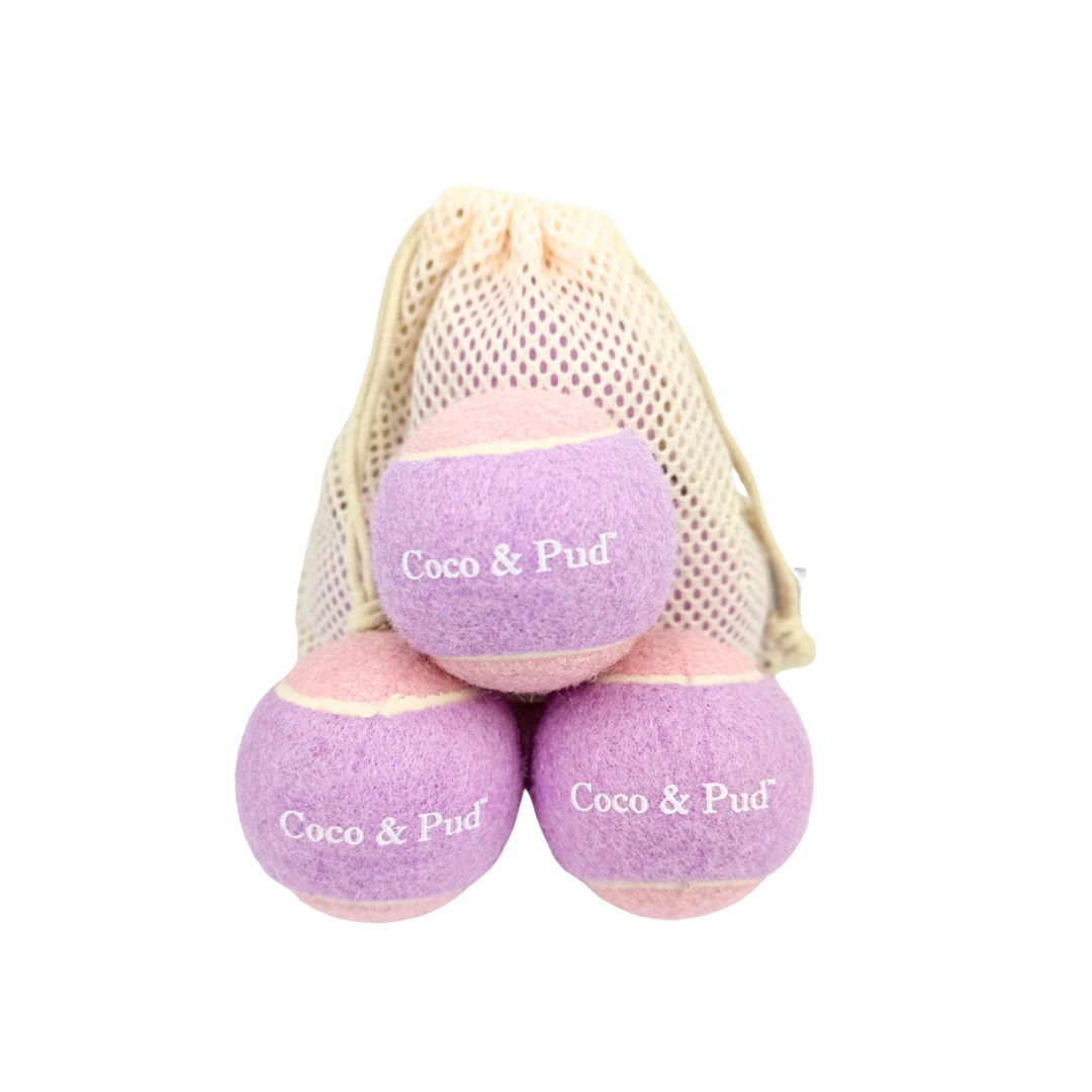 Coco & Pud Dog Tennis Ball - Pink/Purple (3 Pack)