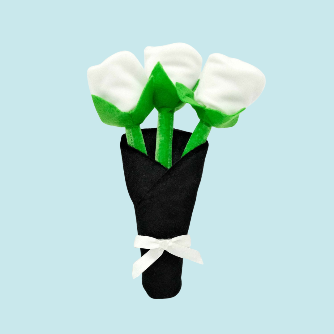 Coco & Pud Wedding Bouquet of Roses Dog Toy 0n Tiffany blue background- Zippy Paws