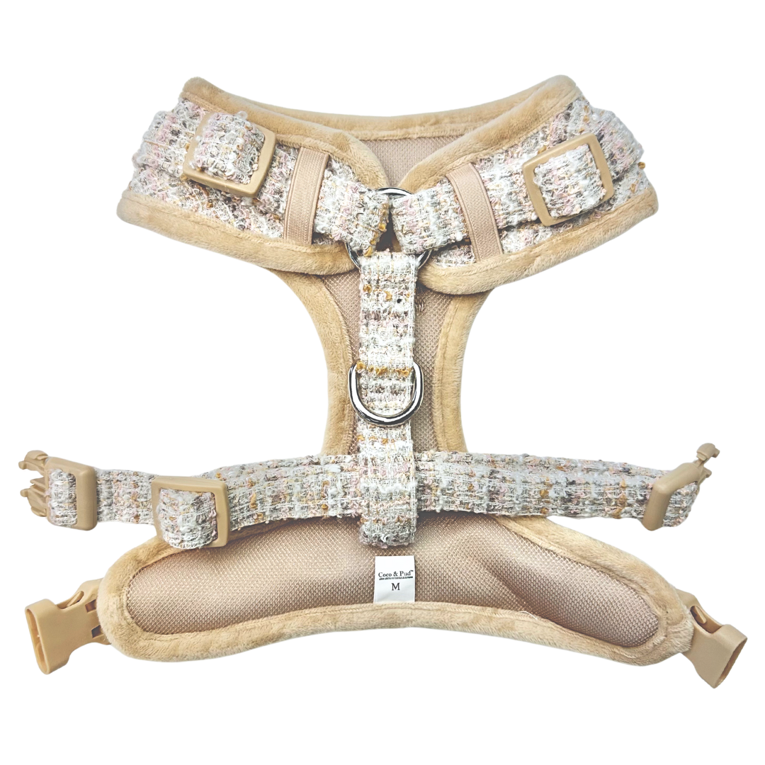 Coco & Pud Boucle de Luxe Adjustable Dog Harness - back - Timeless Taupe