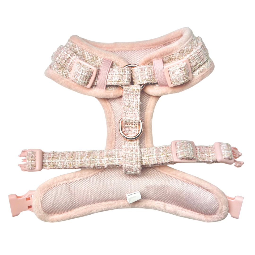Coco & Pud Boucle de Luxe Adjustable Dog Harness back - Rose Blush
