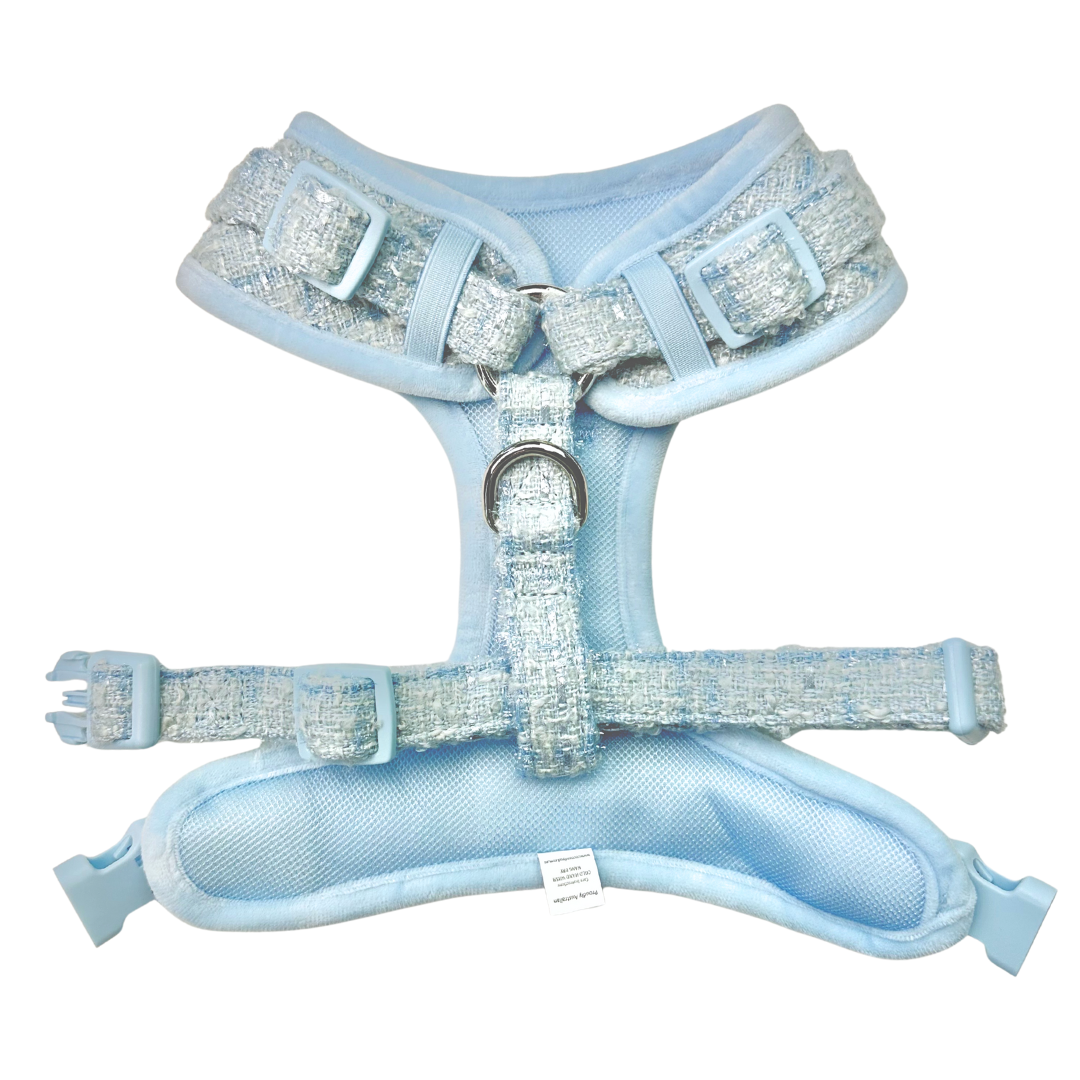 Coco & Pud Boucle de Luxe Adjustable Dog Harness back- Whisper Blue