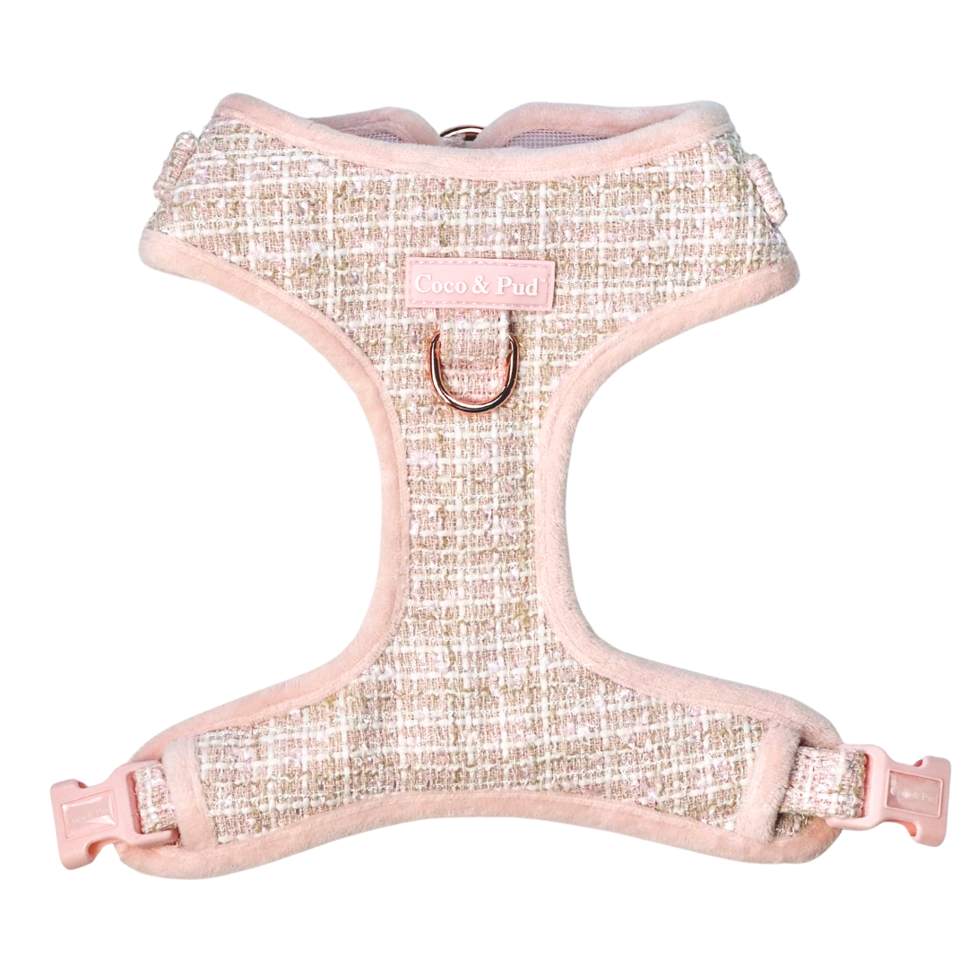 Coco & Pud Boucle de Luxe Adjustable Dog Harness front - Rose Blush