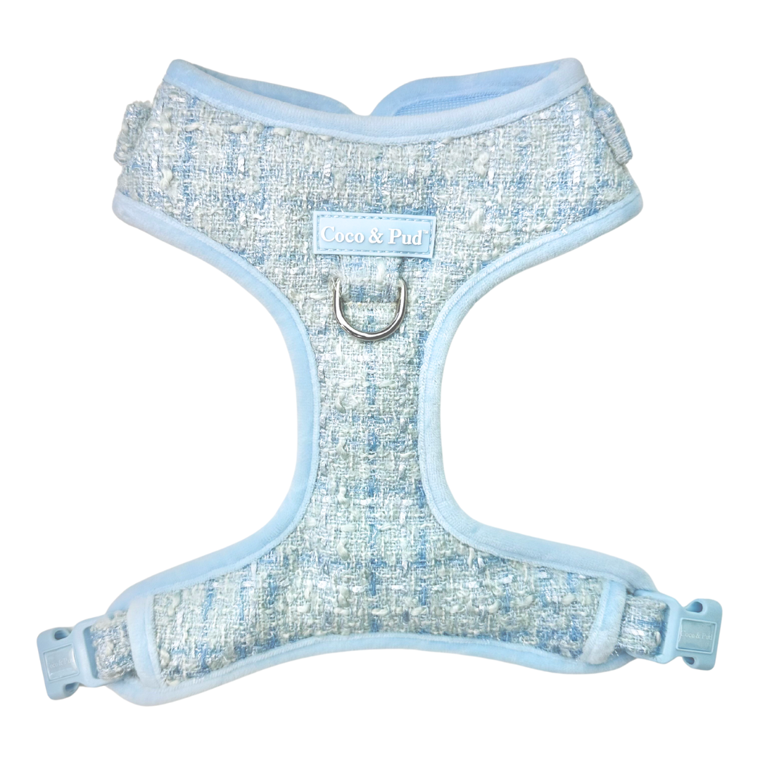 Coco & Pud Boucle de Luxe Adjustable Dog Harness front - Whisper Blue
