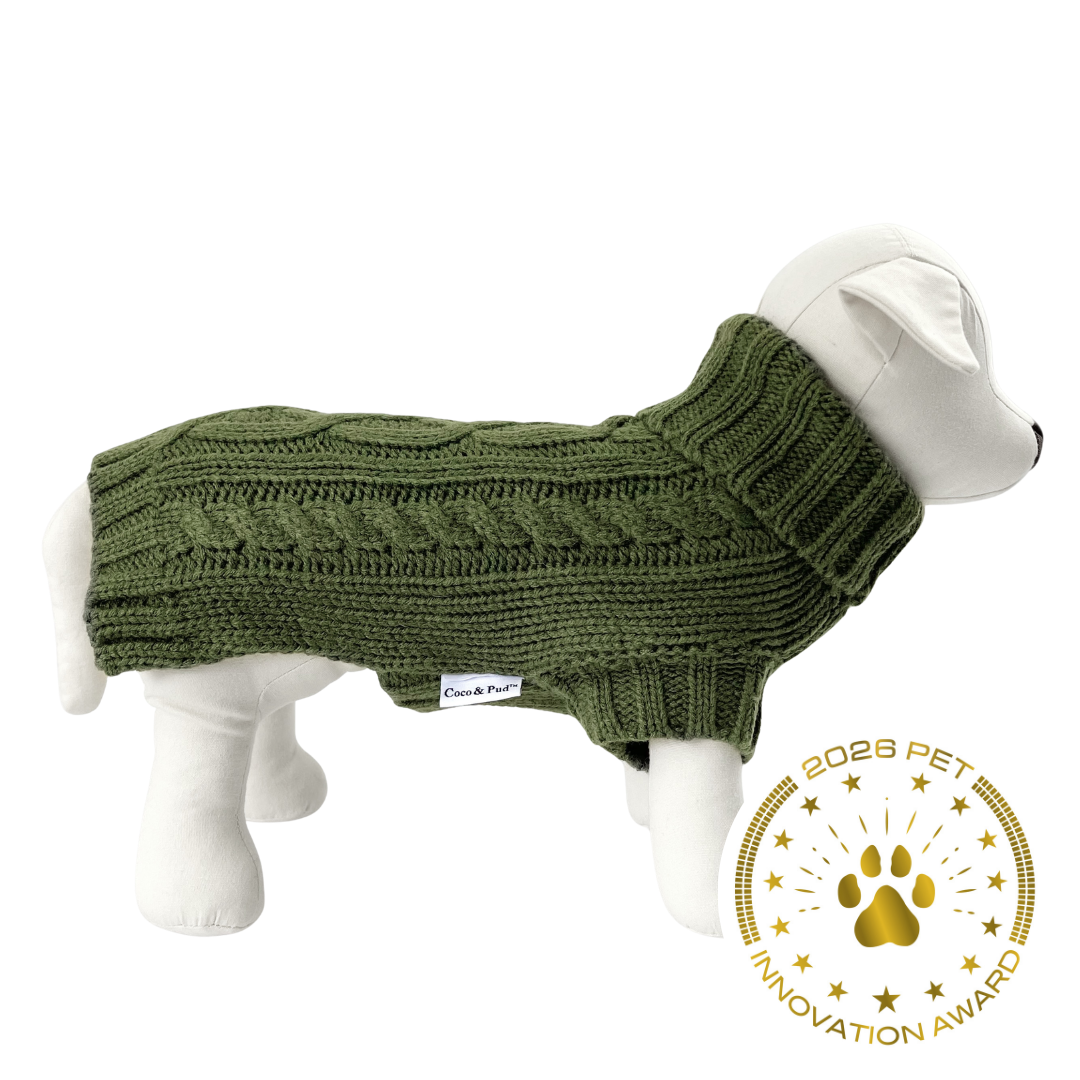 Coco & Pud Coco Cable Dog Sweater/ Dog Jumper - Olive