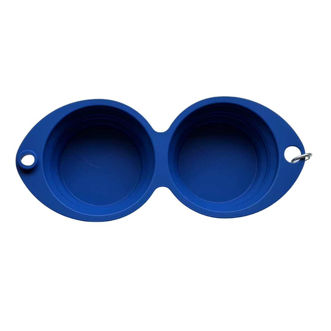 Coco & Pud Collapsible Portable Silicone Double Travel Bowl open and unfolded above view - Navy