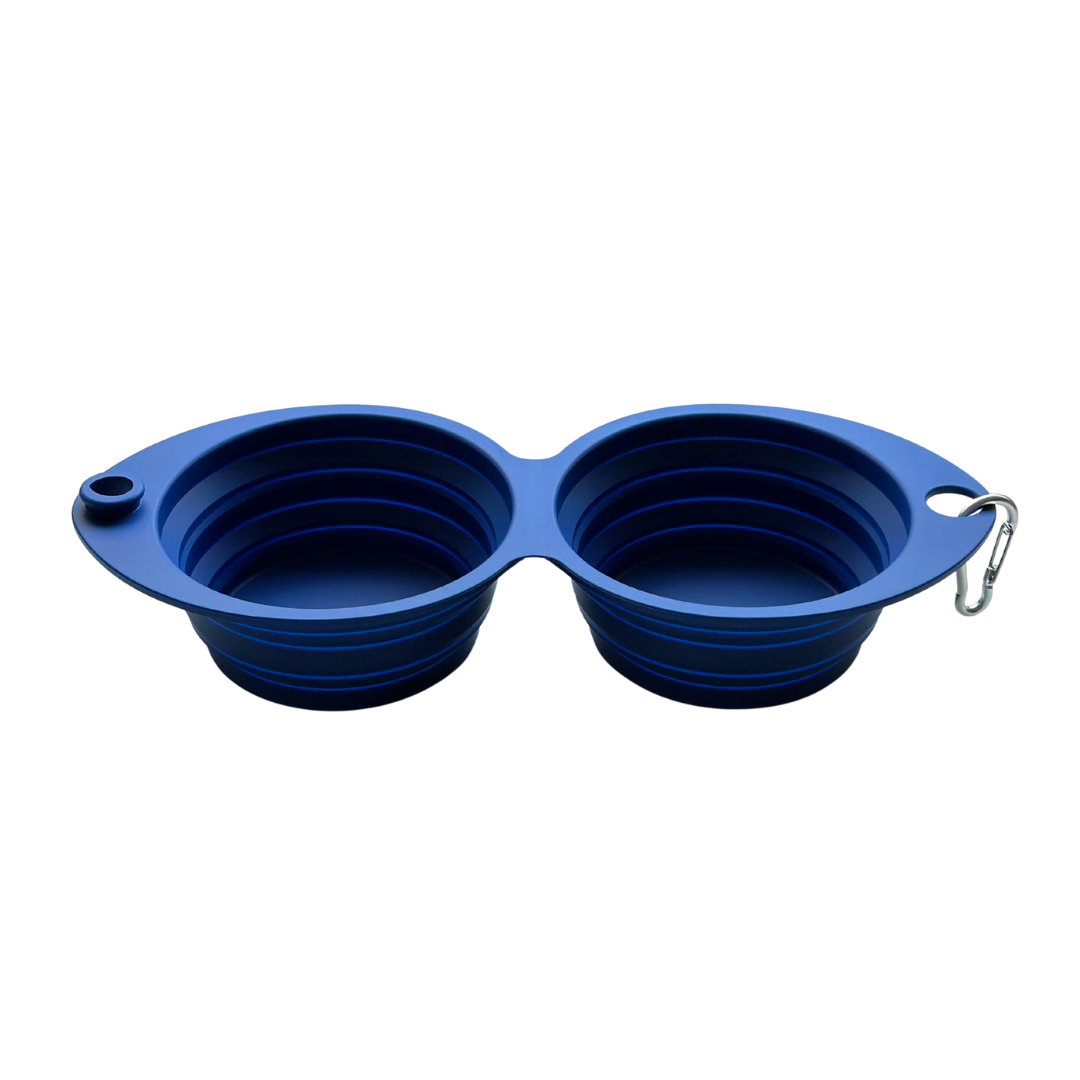 Coco & Pud Collapsible Portable Silicone Double Travel Bowl open and unfolded side view - Navy