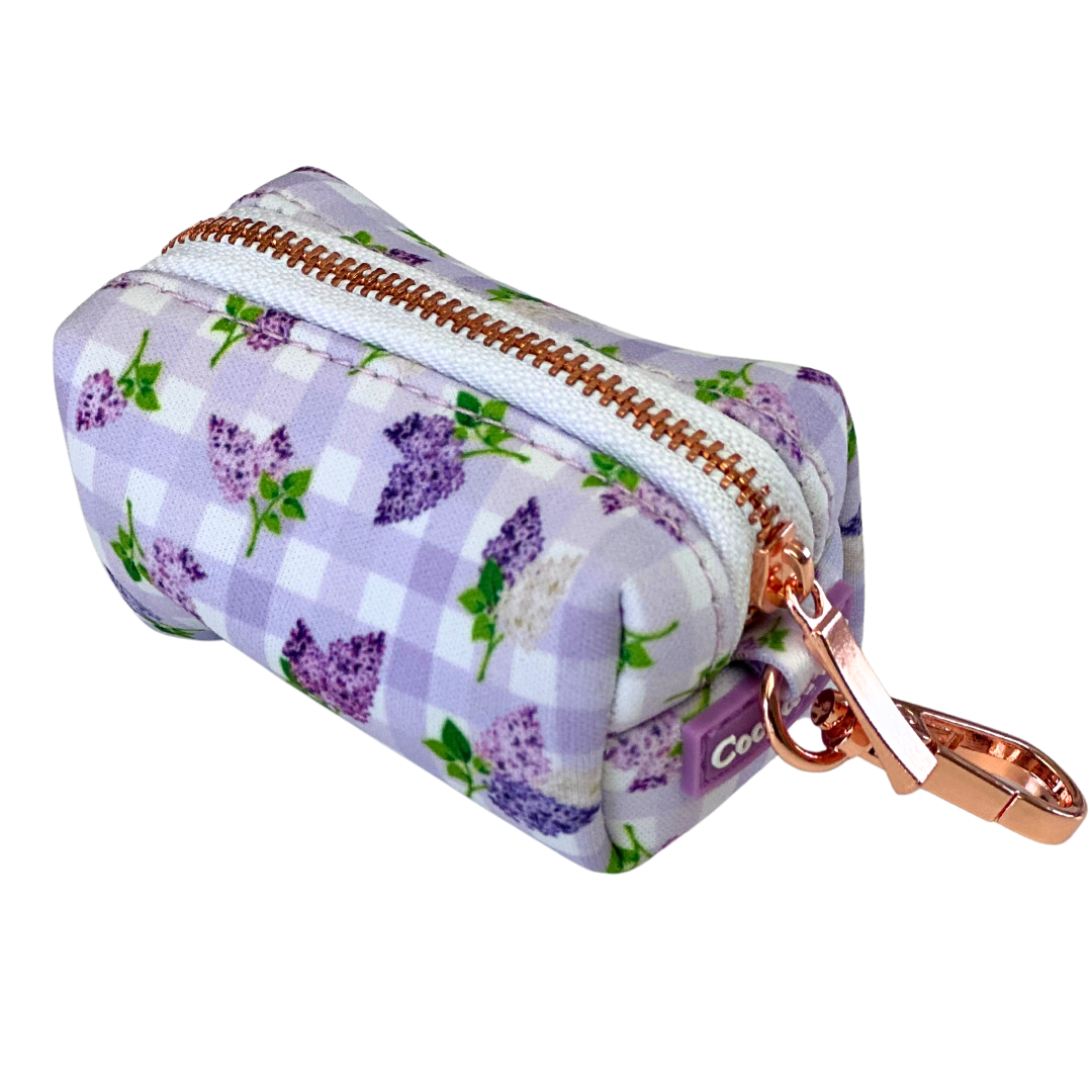 Coco & Pud - Gingham Lilac Waste Bag holder with rose gold metal hardware