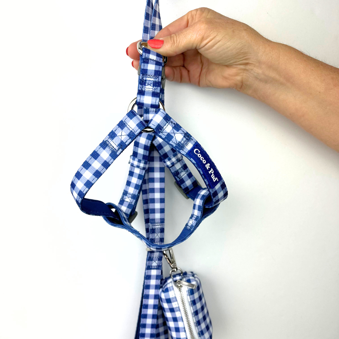 Gingham French Navy UniClip Lite Dog Harness