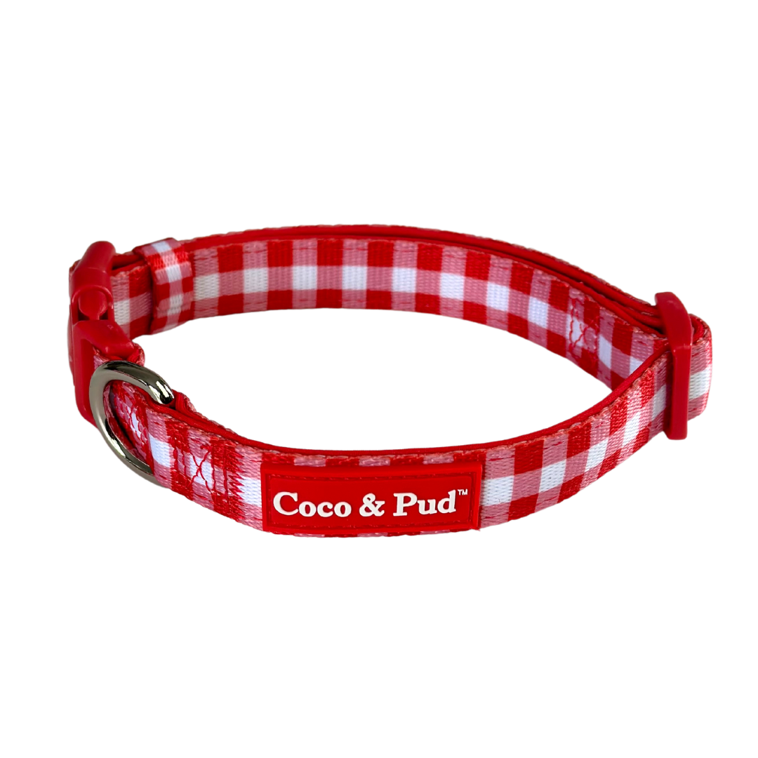 Coco & Pud Gingham Red Collar Walk Set