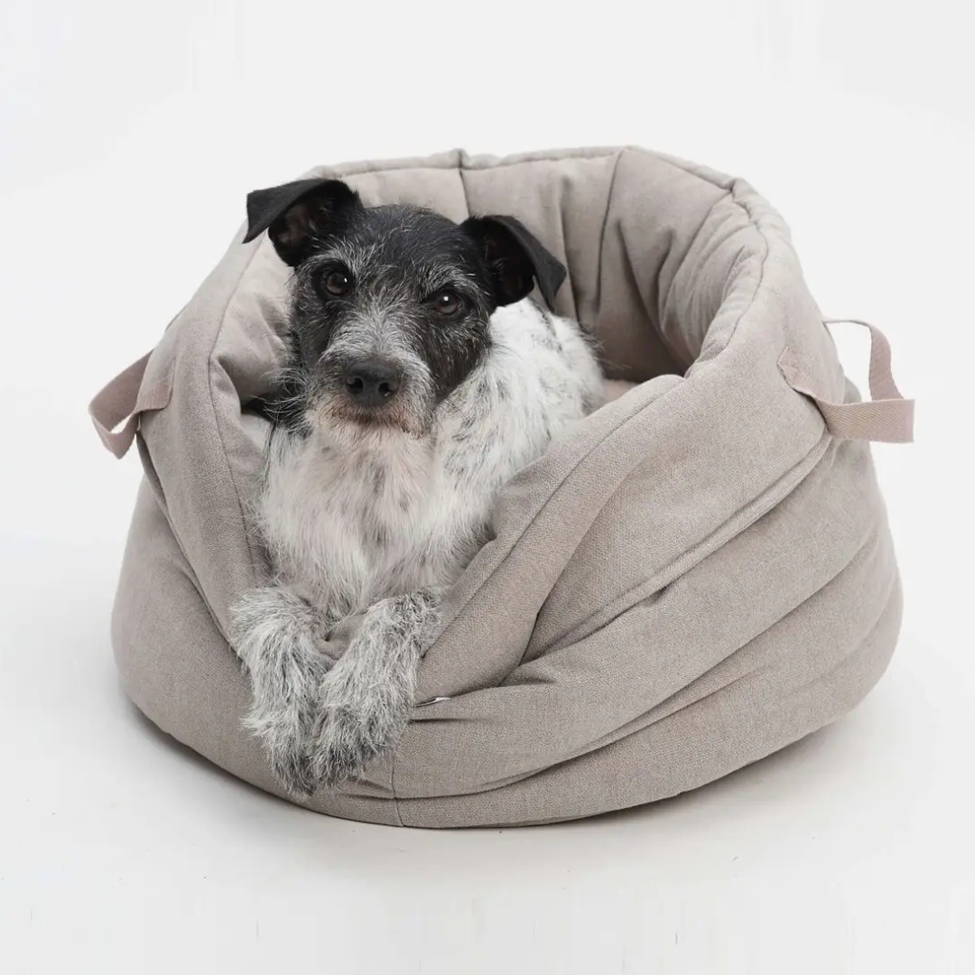Coco & Pud Monterey Dog/ Puppy Carry Bed with dog inside - Beige