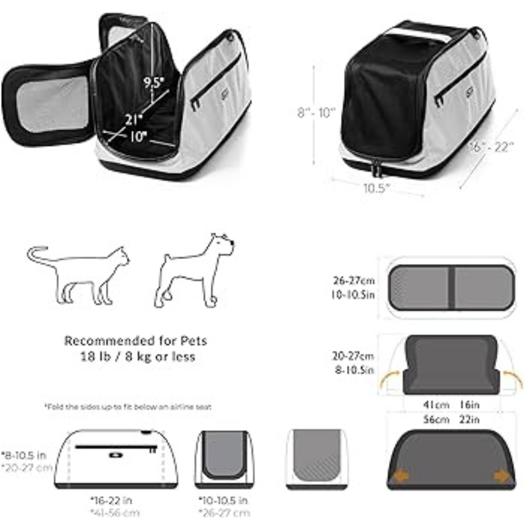 Coco Pud Sleepypod Pet carrier dimensions - Glacier Silver