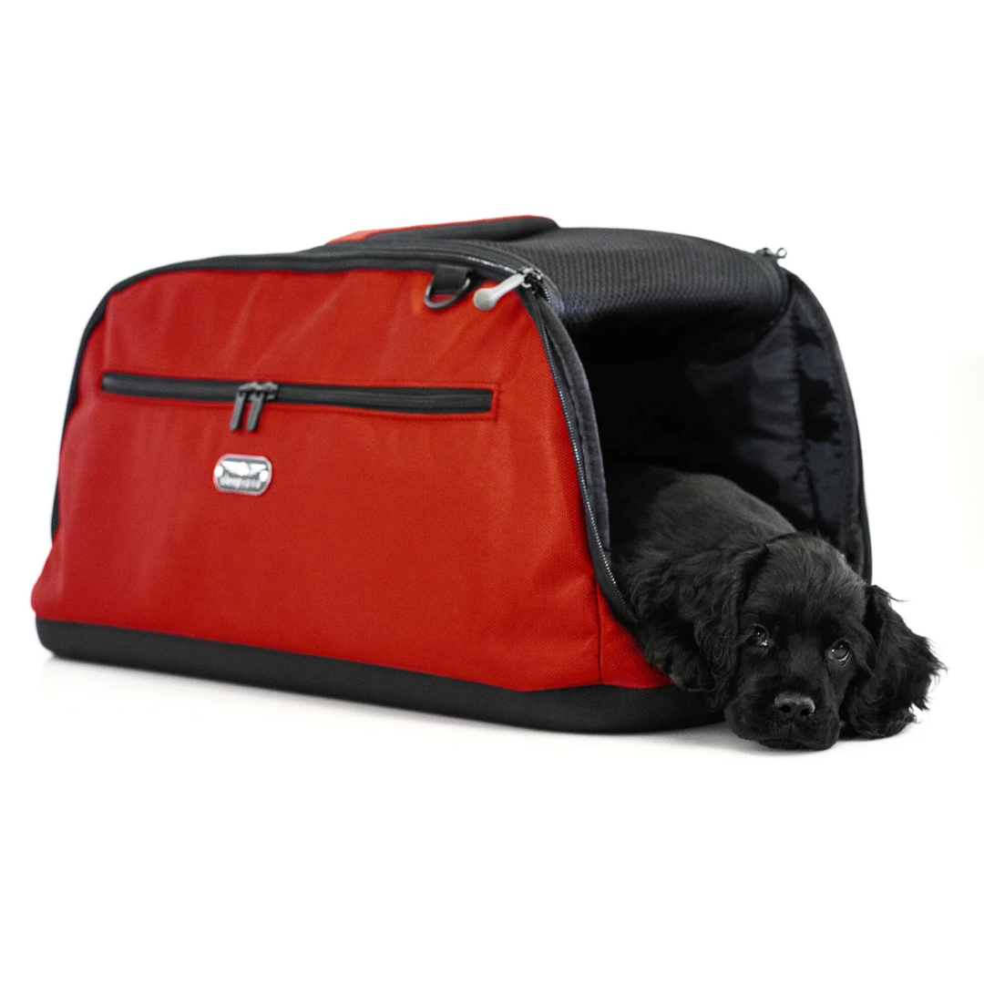 Coco & Pd Sleepypod Air Pet Carrier with Cocker Spaniel puppy inside - Strawberry Red