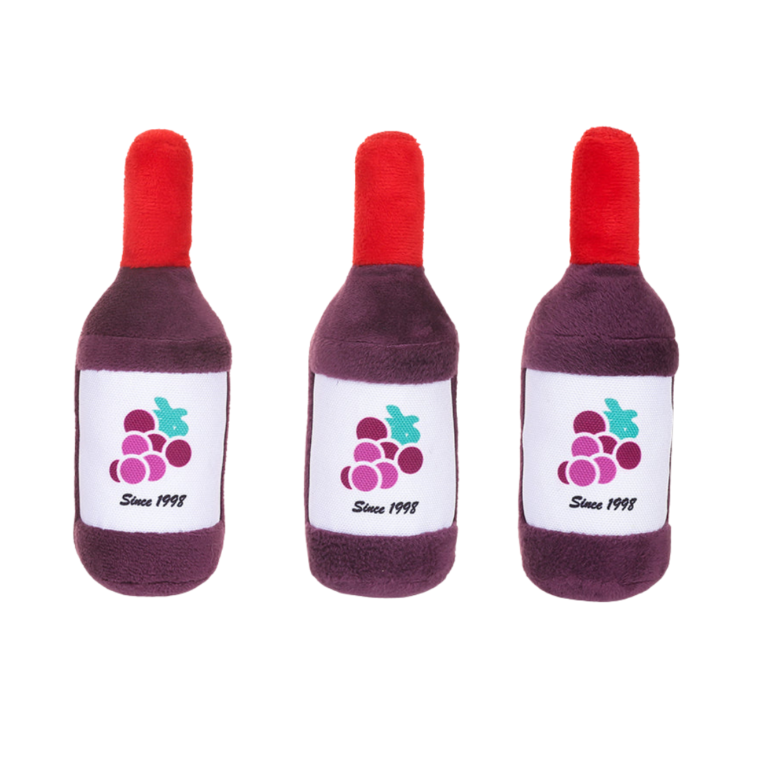 Coco & Pud Wine Barrel Interactive plush dog toy 3 wine bottles - Hugsmart