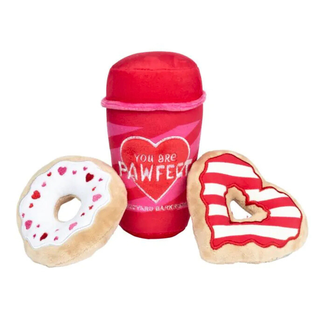 Coco & Pud You are Pawfect Puppuccino and two donuts 3 pack Valentine's Day Dog Toys - Fuzzyard