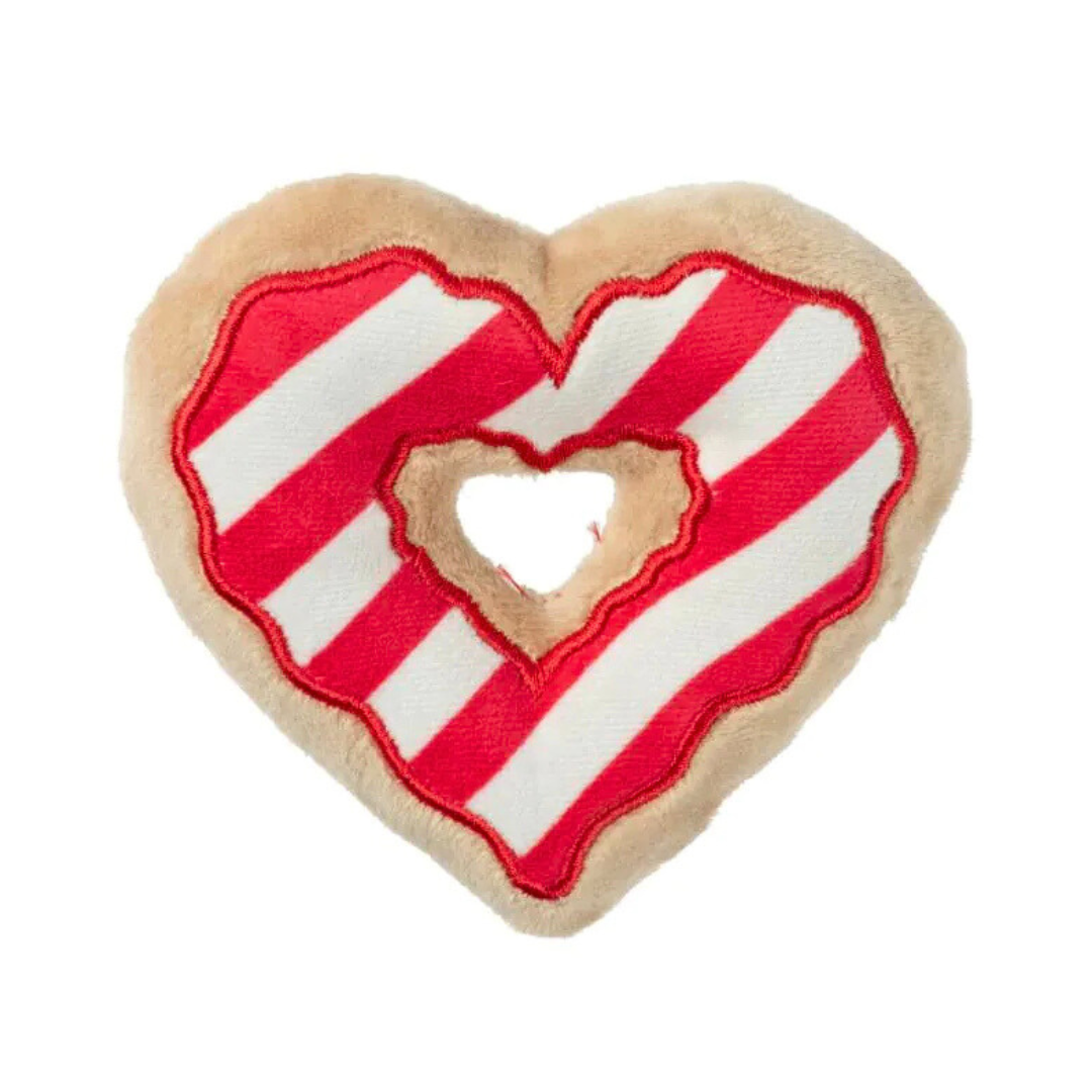 Coco & Pud You are Pawfect Puppuccino and two donuts 3 pack Valentine's Day Dog Toys. Red and white stripe icing heart shaped donut - Fuzzyard