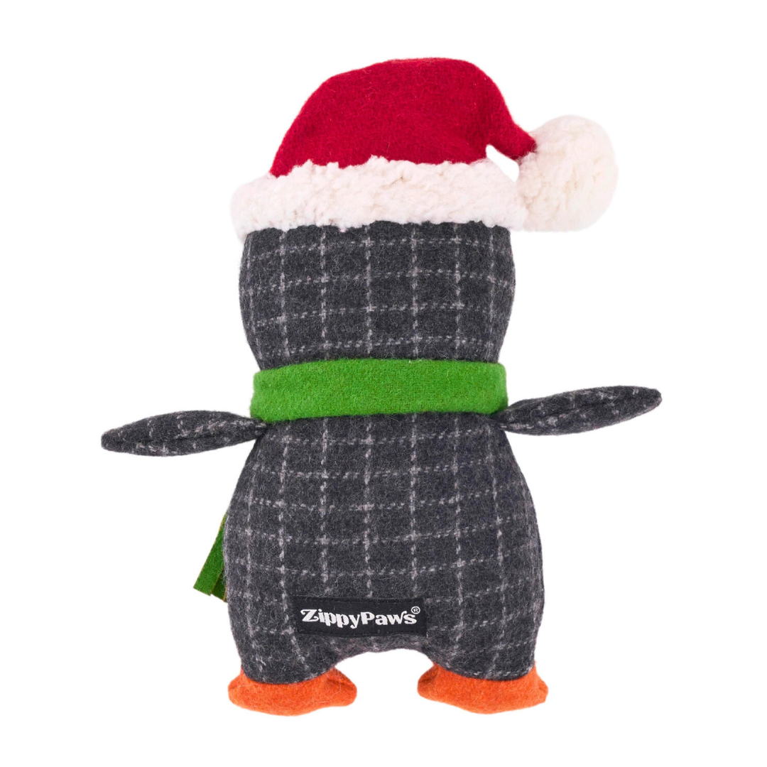 Coco & Pud ecoZippy Holiday Cotton Cuddler Penguin Christmas dog Toy reverse side - Zippy Paws