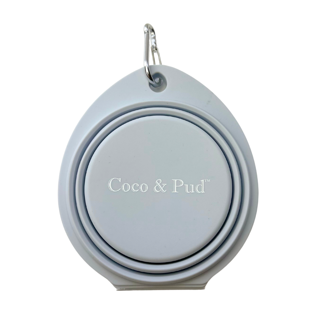 Coco & Pud Collapsible Double Dog Bowl closed flat - Grey
