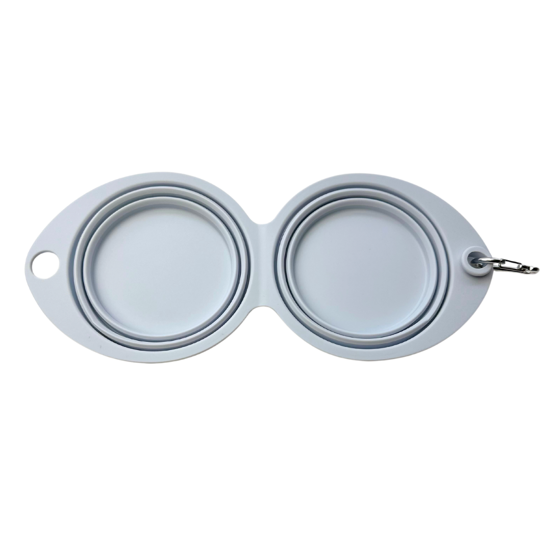 Coco & Pud Collapsible Double Dog Bowl open flat - Grey