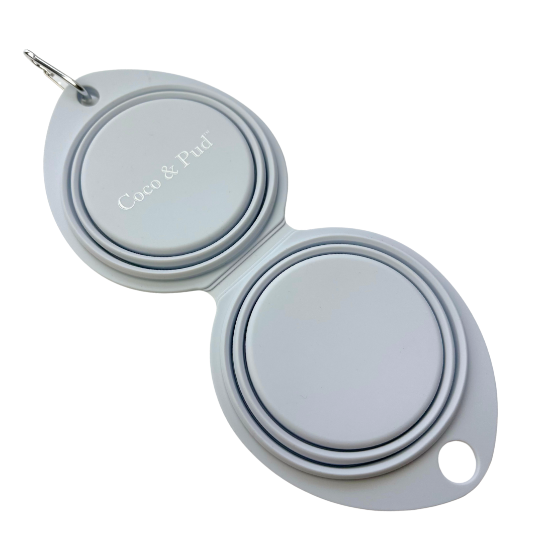 Coco & Pud Collapsible Double Dog Bowl both sides open - Grey