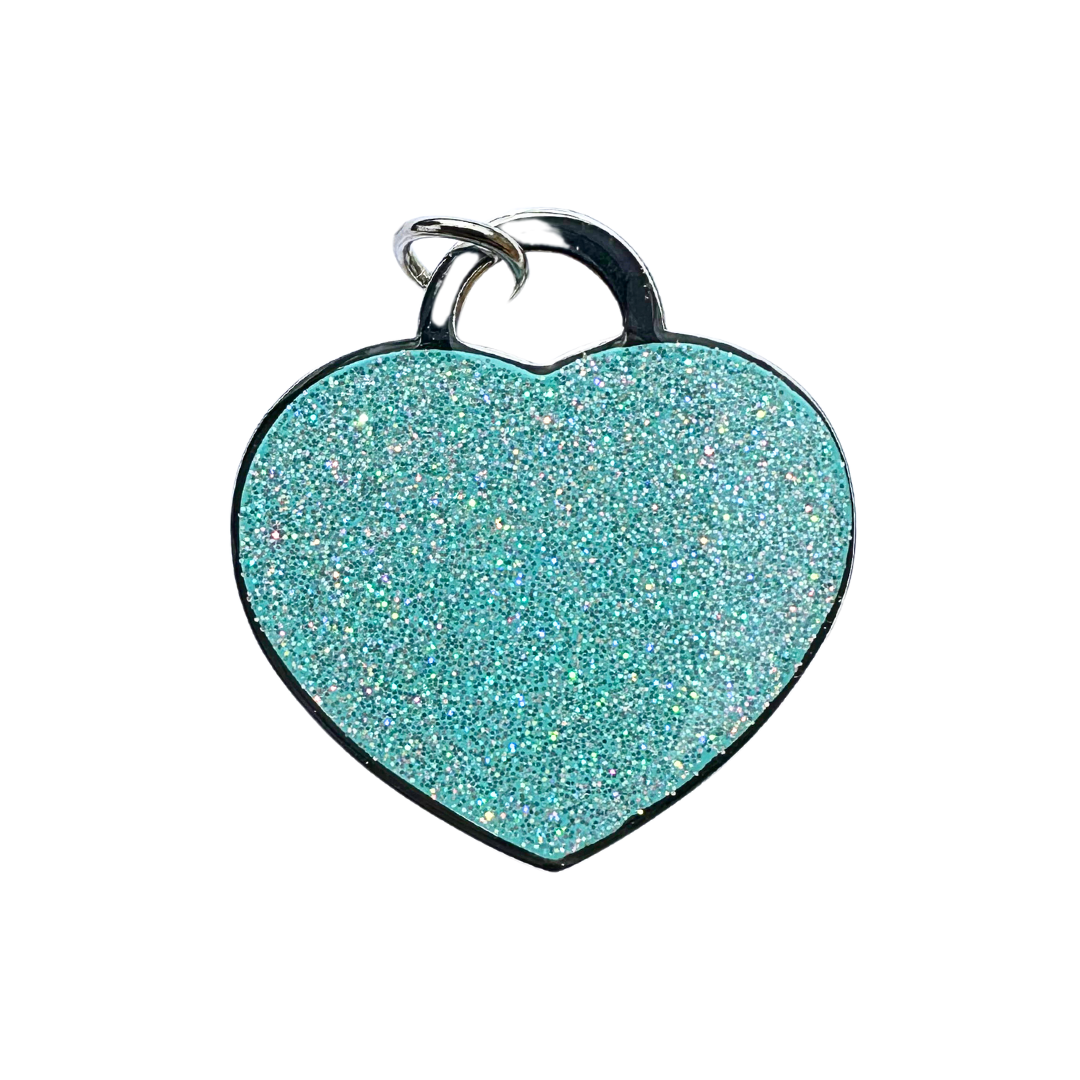 Coco & Pud Crystal Dog ID Tag - Aqua/ Silver