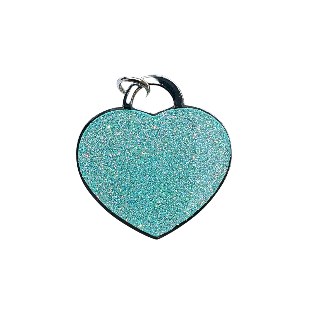 Crystal Luxe Heart Puppy ID Tag - Silver/Aqua