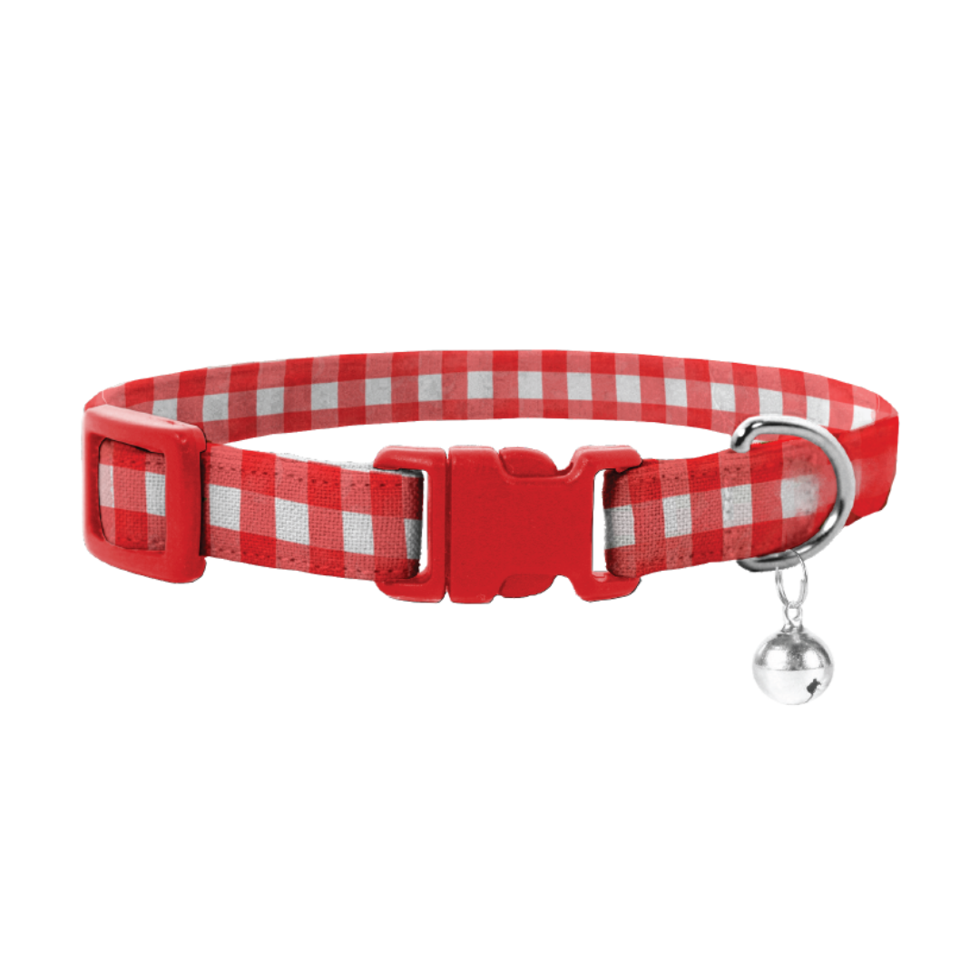 Coco & Pud Gingham Red Cat collar & Bell