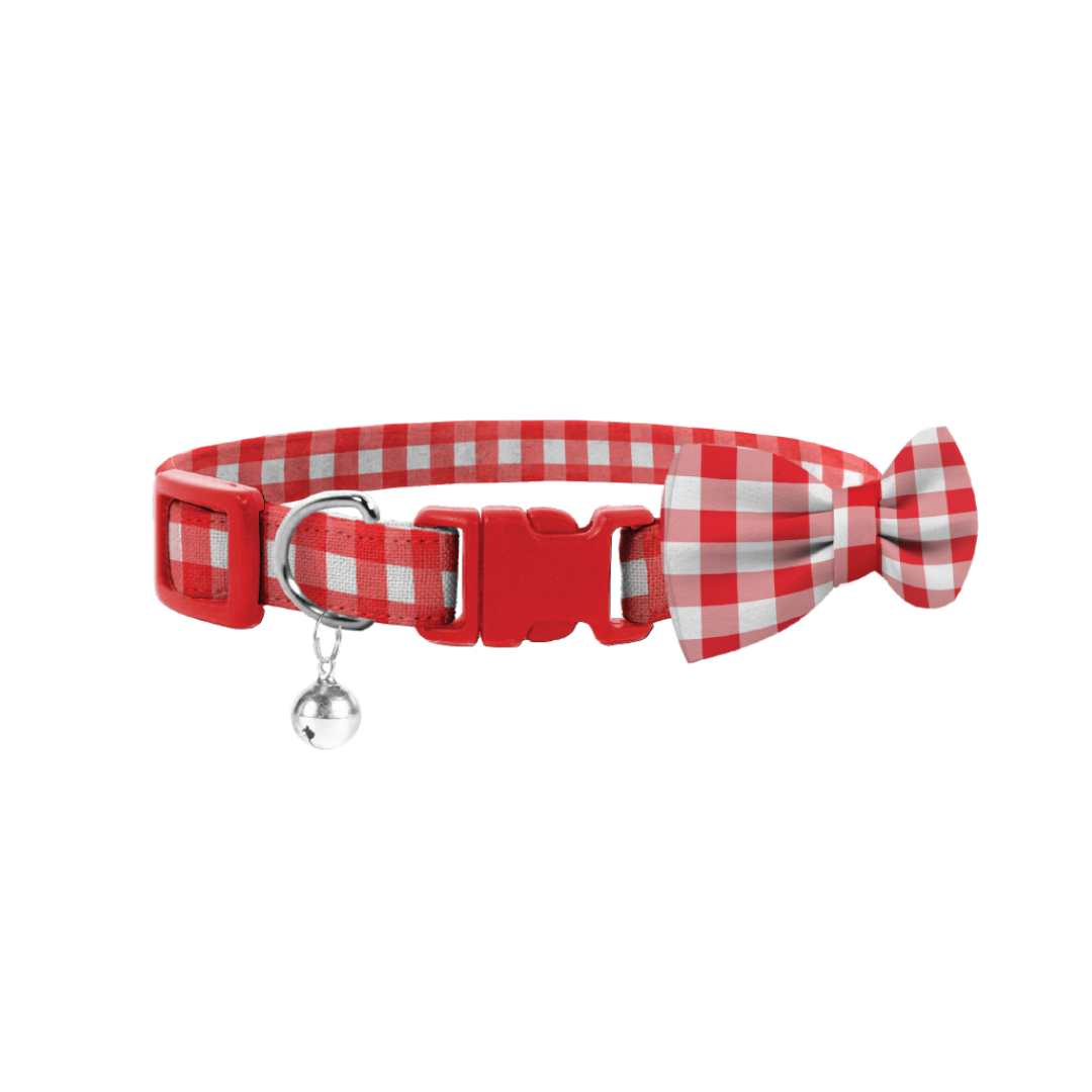 Coco & Pud Gingham Red Cat collar & Bowtie
