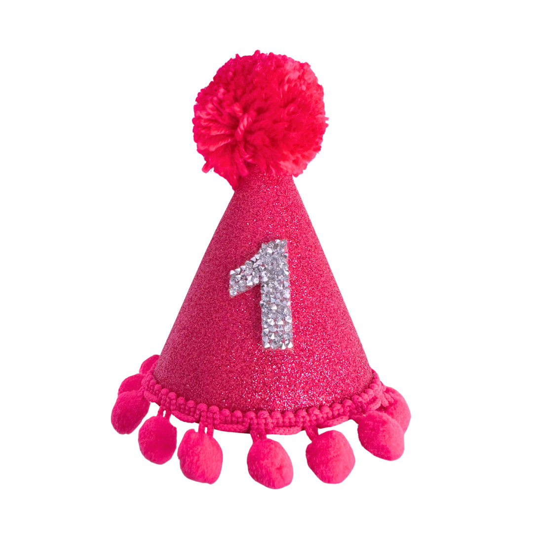 Coco Pud Hot Pink Birthday Silver Number Party Hat (Small)