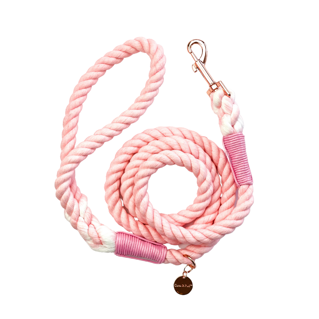 Coco & Pud Rose rope dog lead with rose gold metal detail
