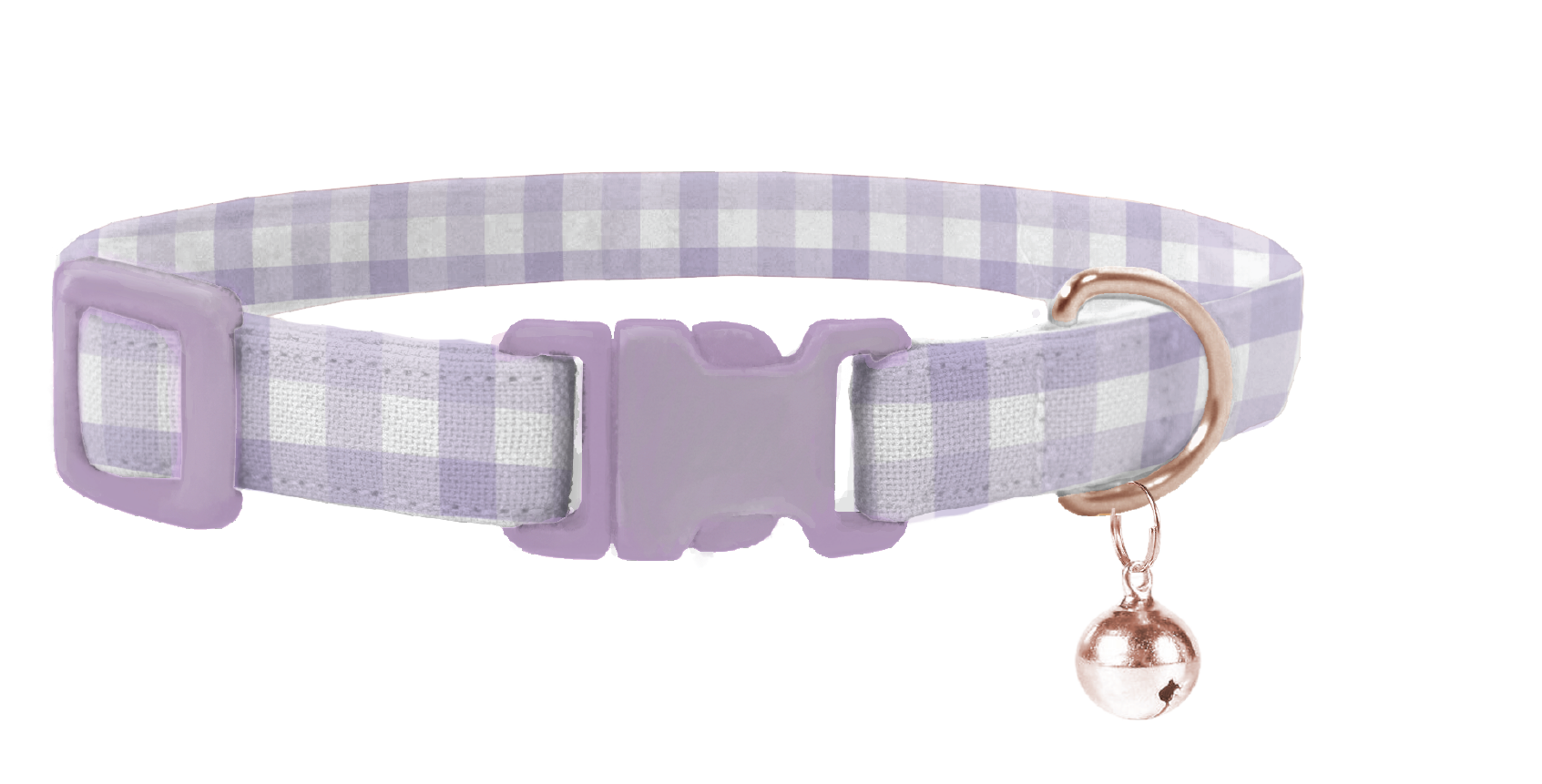 Gingham Lilac Cat Safety Collar & Bell